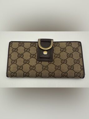 Gucci Monogram D Ring Continental Wallet Dark Brown Abbey GG Monogram Canvas
